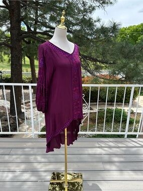 Embroidered Plum Boho Tunic Dress